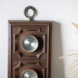 Vintage mid century weather station with carved wood frame ready to hang