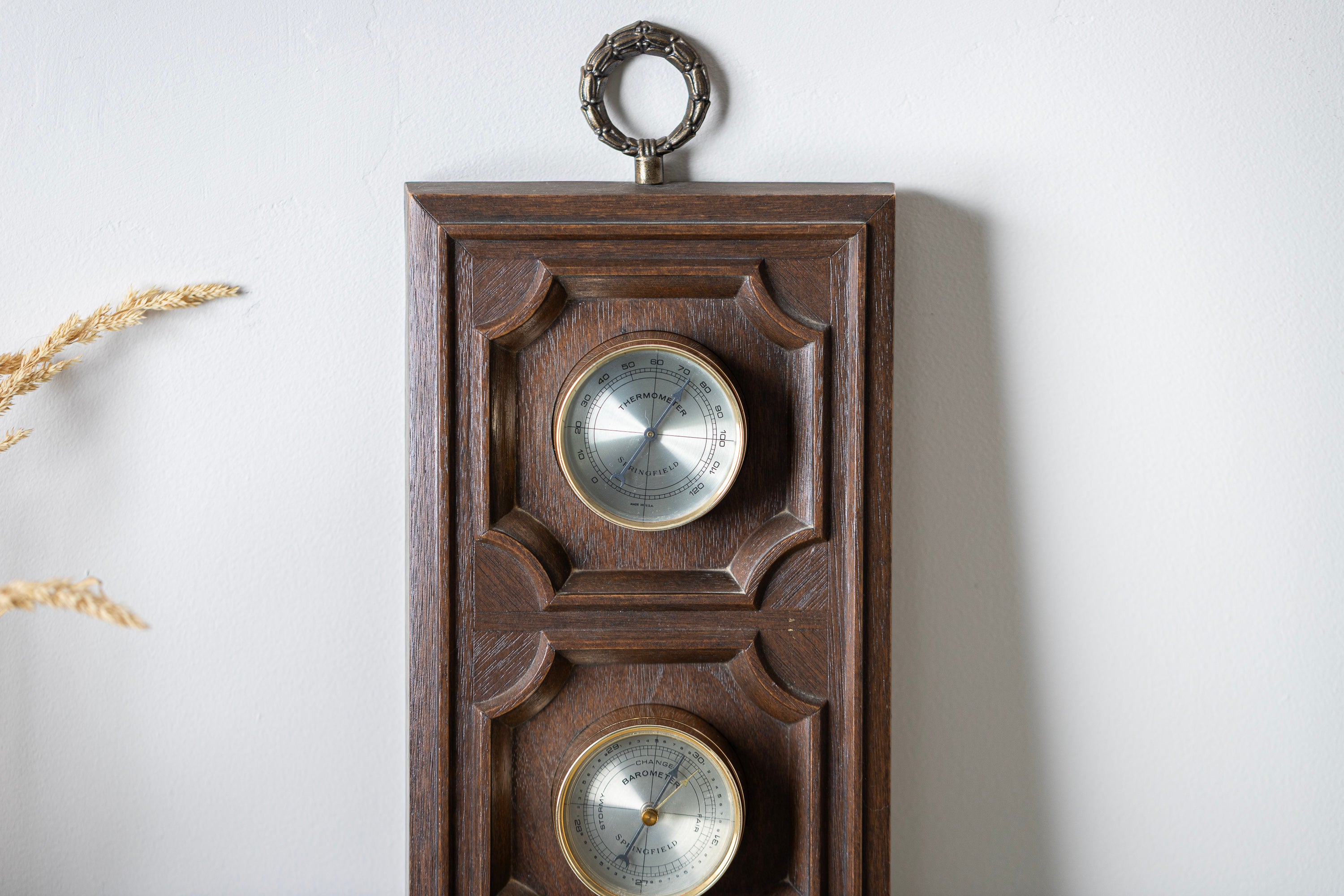 Retro wooden barometer thermometer hygrometer wall decor for cabin interior