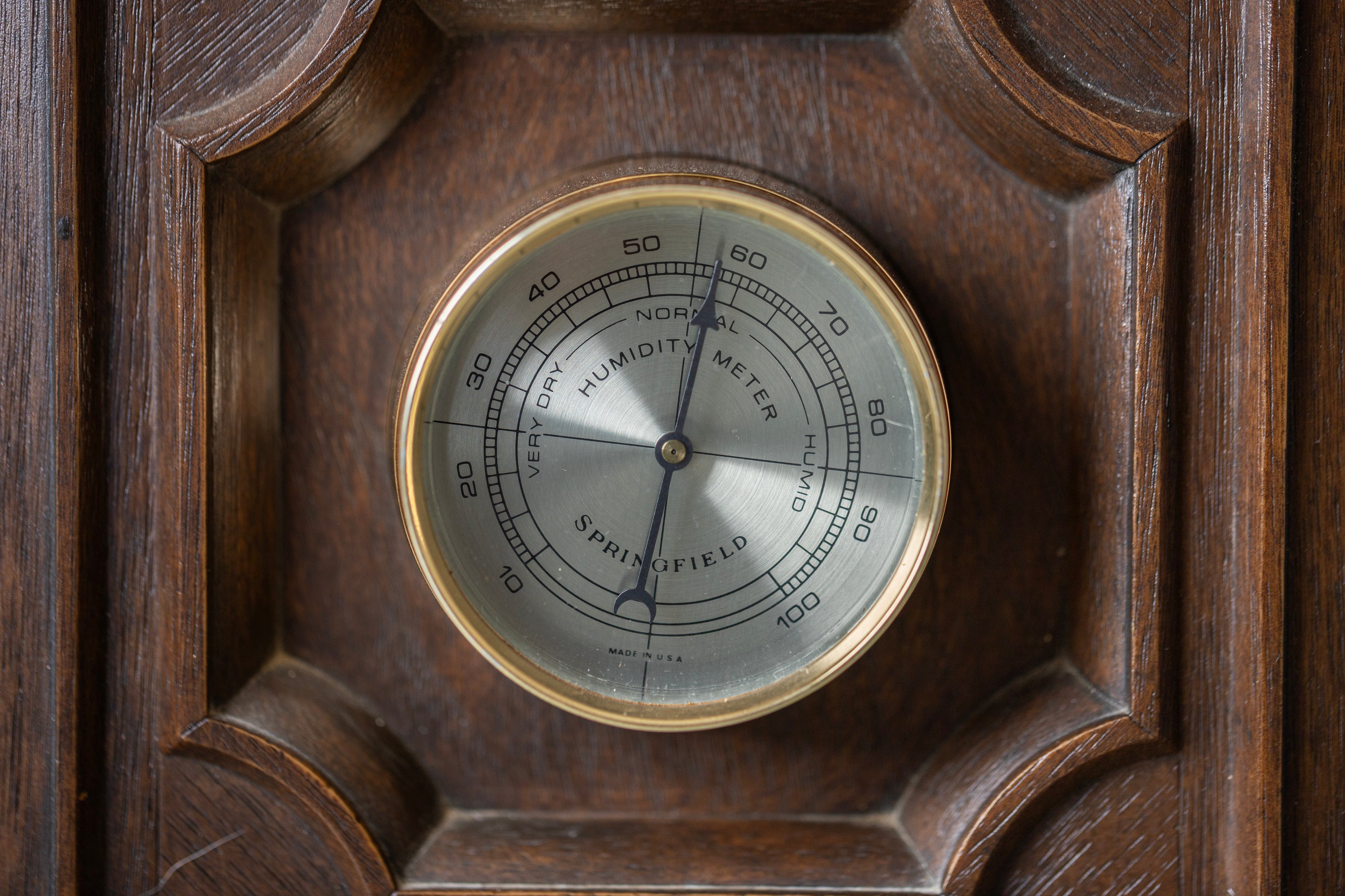 Decorative mid century modern weather station in vertical wooden frame