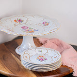 Vintage Weimar Porcelain Cake Stand Set | Floral Dessert Plates Made in East Germany