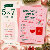 Wine Christmas Party Invitation Template | Editable Canva Pink Holiday Invite